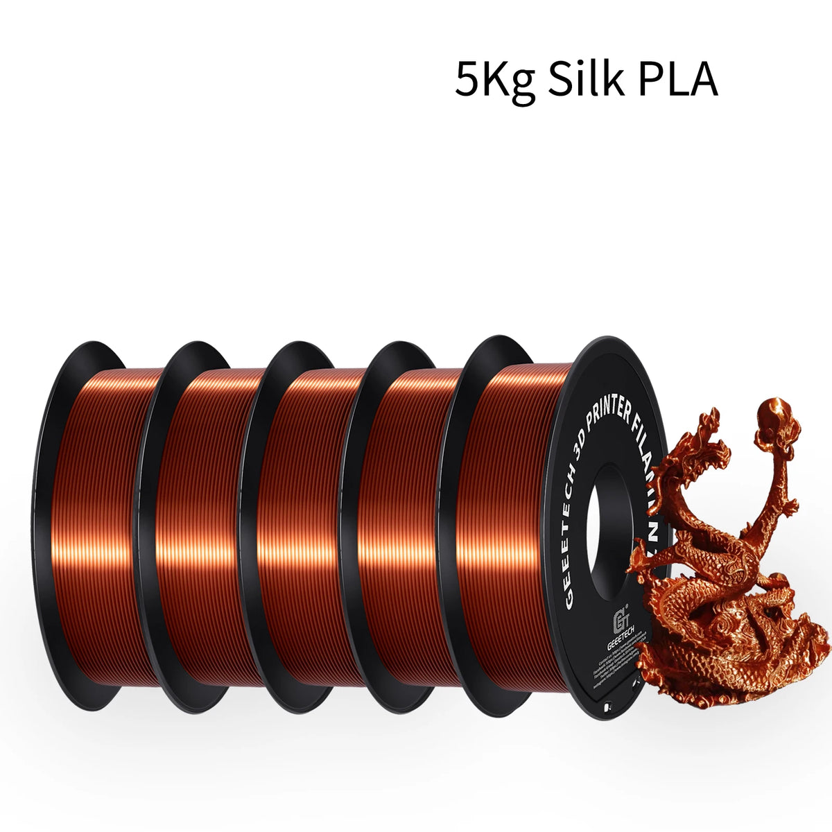 GEEETECH 5Kg 3D Silk PLA Filament 1.75mm High Gloss Surface Neat Wrapped Dimensional Accuracy /-0.02mm Vacuum Packaging