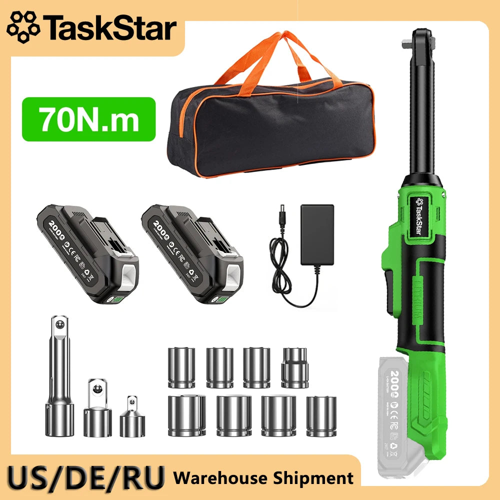 TaskStar 21V/12V Battery Powered Cordless Ratchet Wrench 3/8-inch 80N.m/70N.m/40N.m Torque Electric Wrench Set For Car Repair
