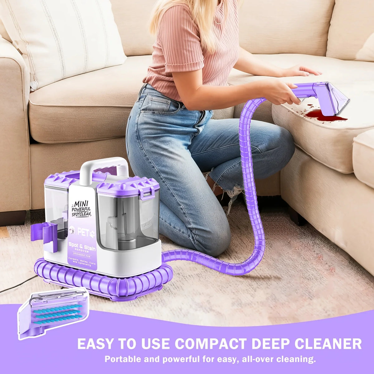 Carpet Cleaner Machine, 32KPa Powerful Suction Portable Upholstery Cleaner with Multiple Tools for Carpet, Couch, Car Seats, Stairs & Pet Messes