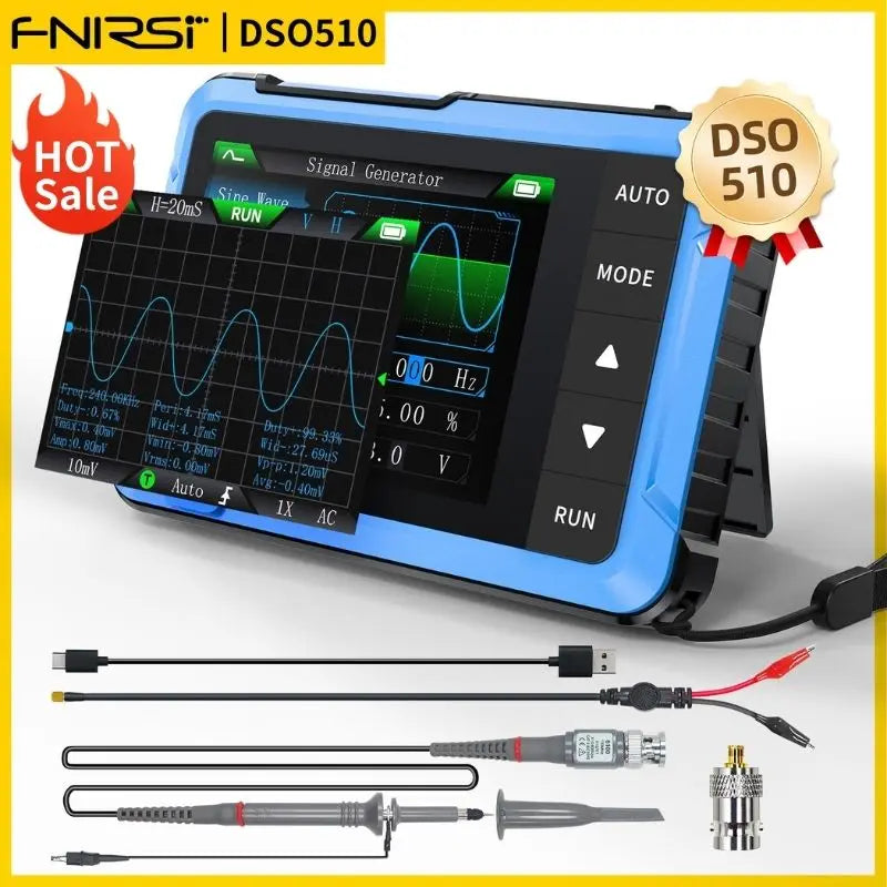 FNIRSI DSO510 New 10MHz Handheld Digital Oscilloscope 2 in 1 Signal Generator 48MS/s Sampling Rate Electronics Reparie Tools