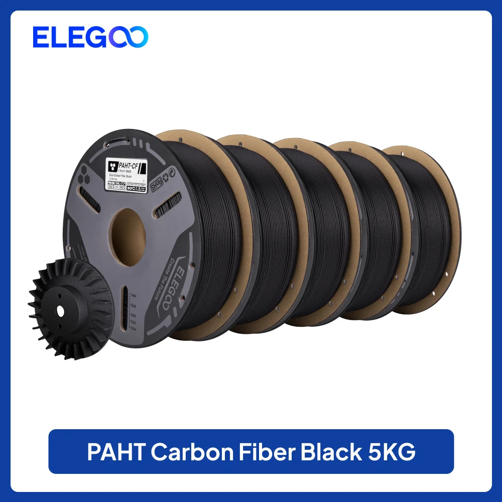 ELEGOO PAHT-CF Carbon Fiber Filament 1.75mm Black, Nylon CF High Temp 3D Printing,Corrosion Resistance,for Enclosed 3D Printers