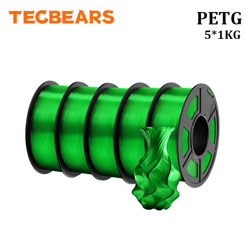TECBEARS PETG 3D Printer Filament 1.75mm 5 Rolls 5KG Multi Color Petg Vacuum Packaging 100% No Bubble for FDM DIY Gift Material