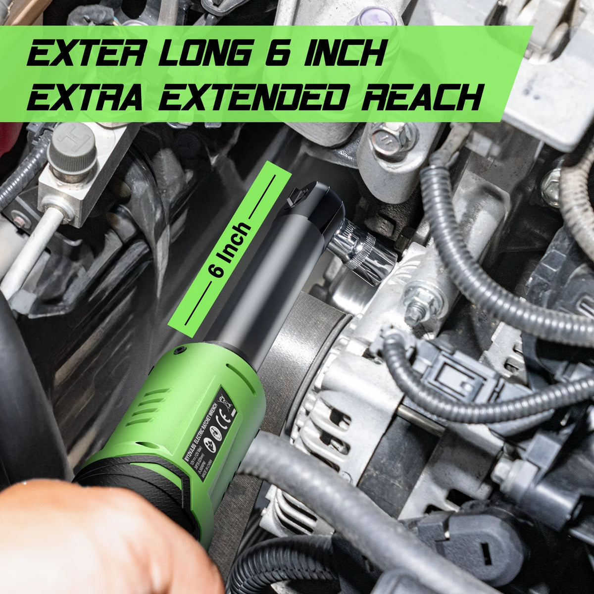 TaskStar 3/8-1/4" Driver 6-inch Extended Electric Ratchet Wrench With 2 2.0Ah Batteries&7 Sockets Rechargeable Angle Wrench Kit
