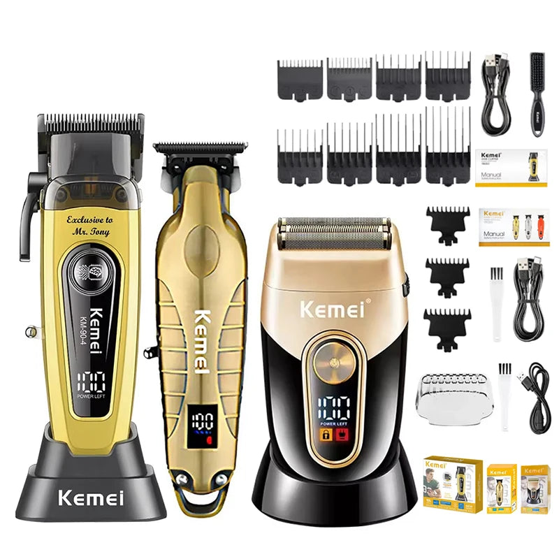 Kemei Rechargeable Electric Hair Clipper Professional Barber Trimmer For Man Cordless Shaver KM-90-4 KM-2293 Gold  KM-3209 Kit