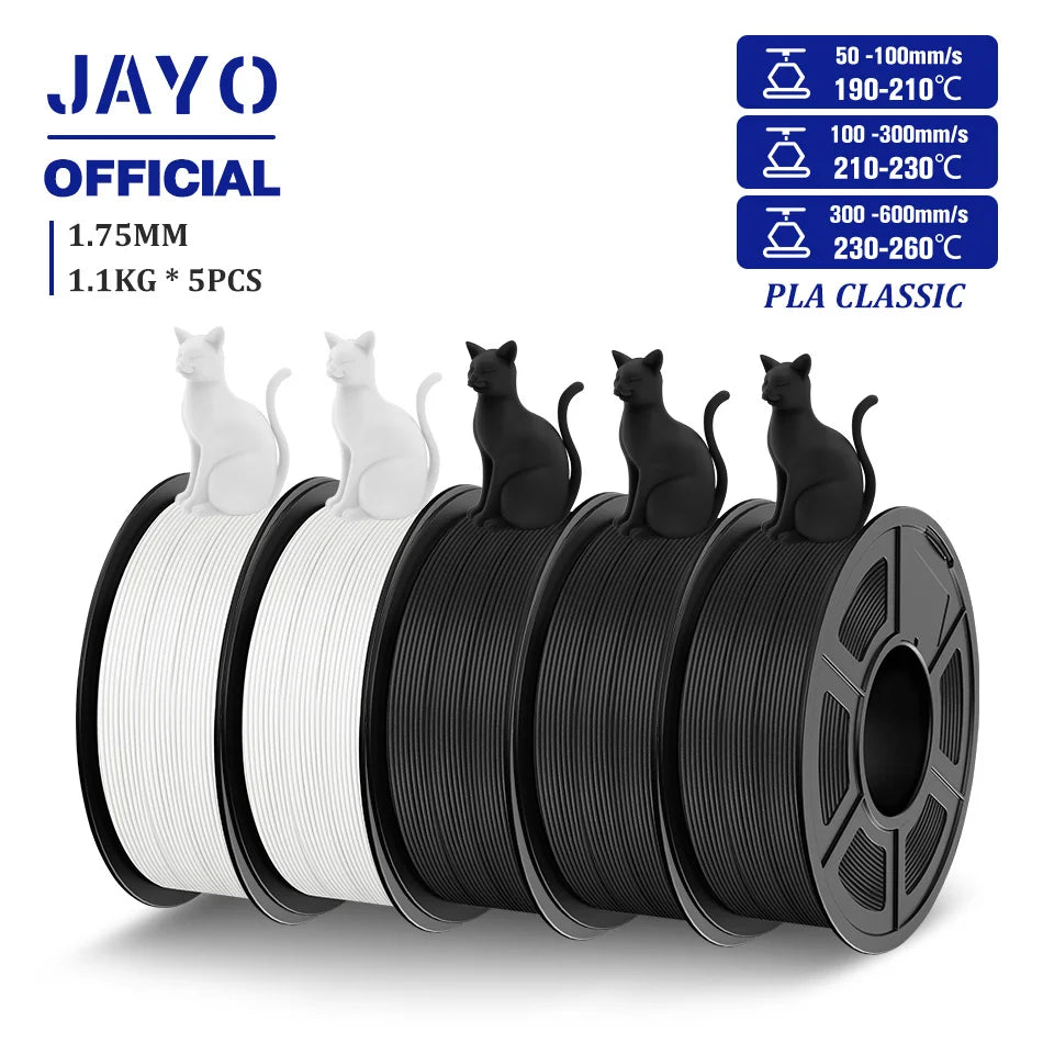 JAYO 3D Filament PLA/PLA META/PETG/SILK PLA+/Wood/PLA Marblel/ APLA 1.75mm 5Roll 1.1KG/0.5KG 3D Printer Filament for 3D Printer