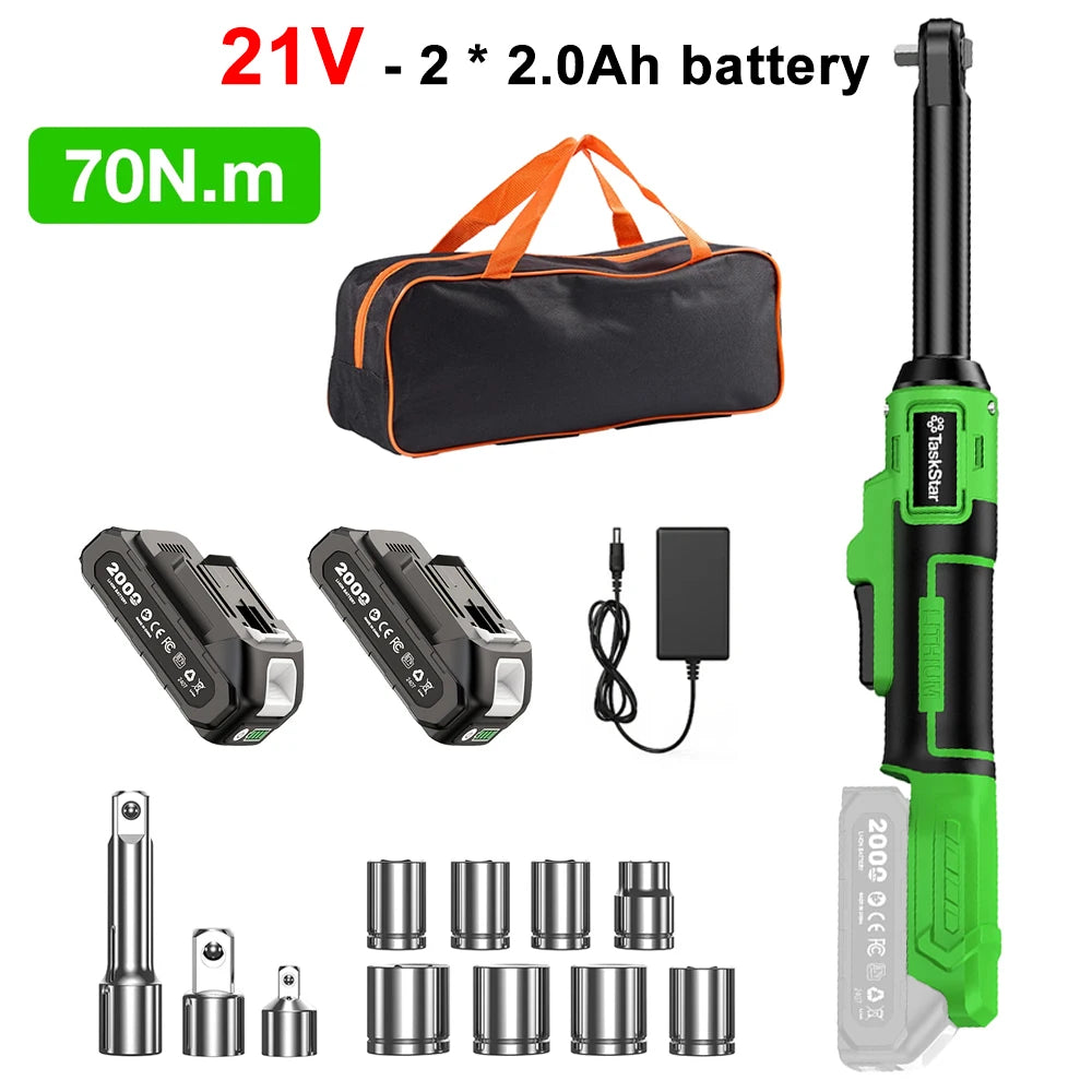TaskStar 21V/12V Battery Powered Cordless Ratchet Wrench 3/8-inch 80N.m/70N.m/40N.m Torque Electric Wrench Set For Car Repair