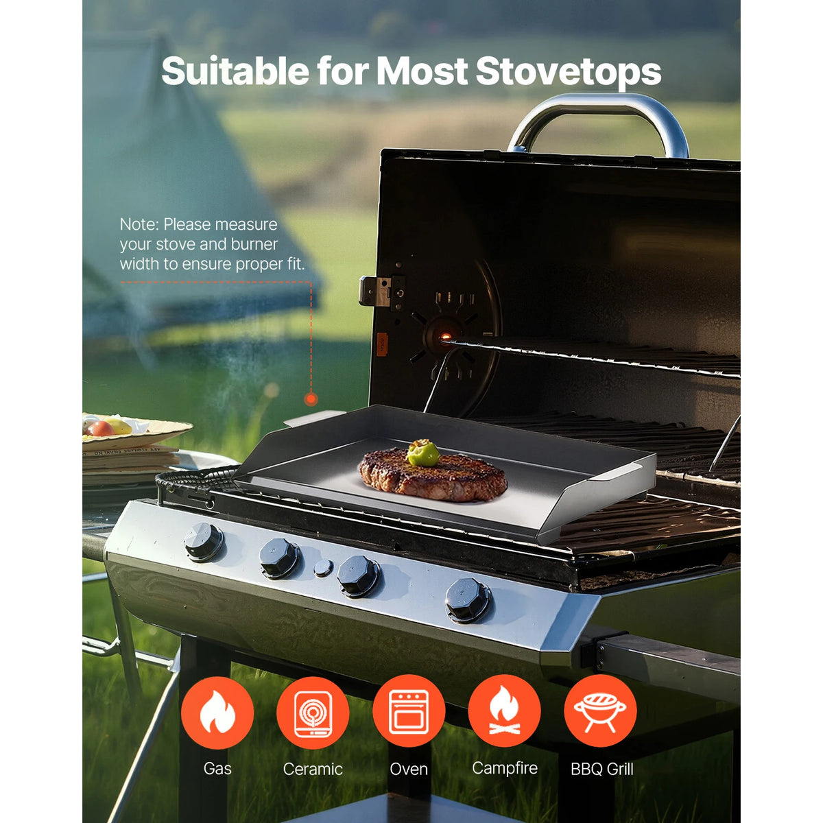SucceBuy Carbon Steel Griddle Universal Flat Top Rectangular Plate Gas Grill Griddle for BBQ Grill Portable Family Cookware