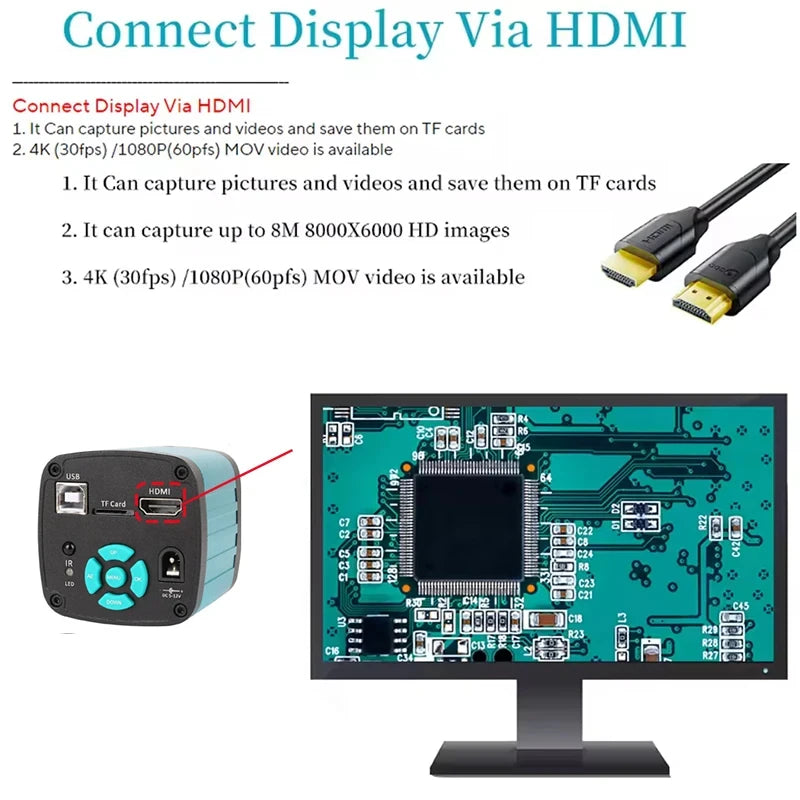 YIZHAN 130X Lens C-mount Digital Microscope for Electronics 4K 1080P HD Industrial Cameras 60MP 48MP HDMI USB VGA Repair Tools