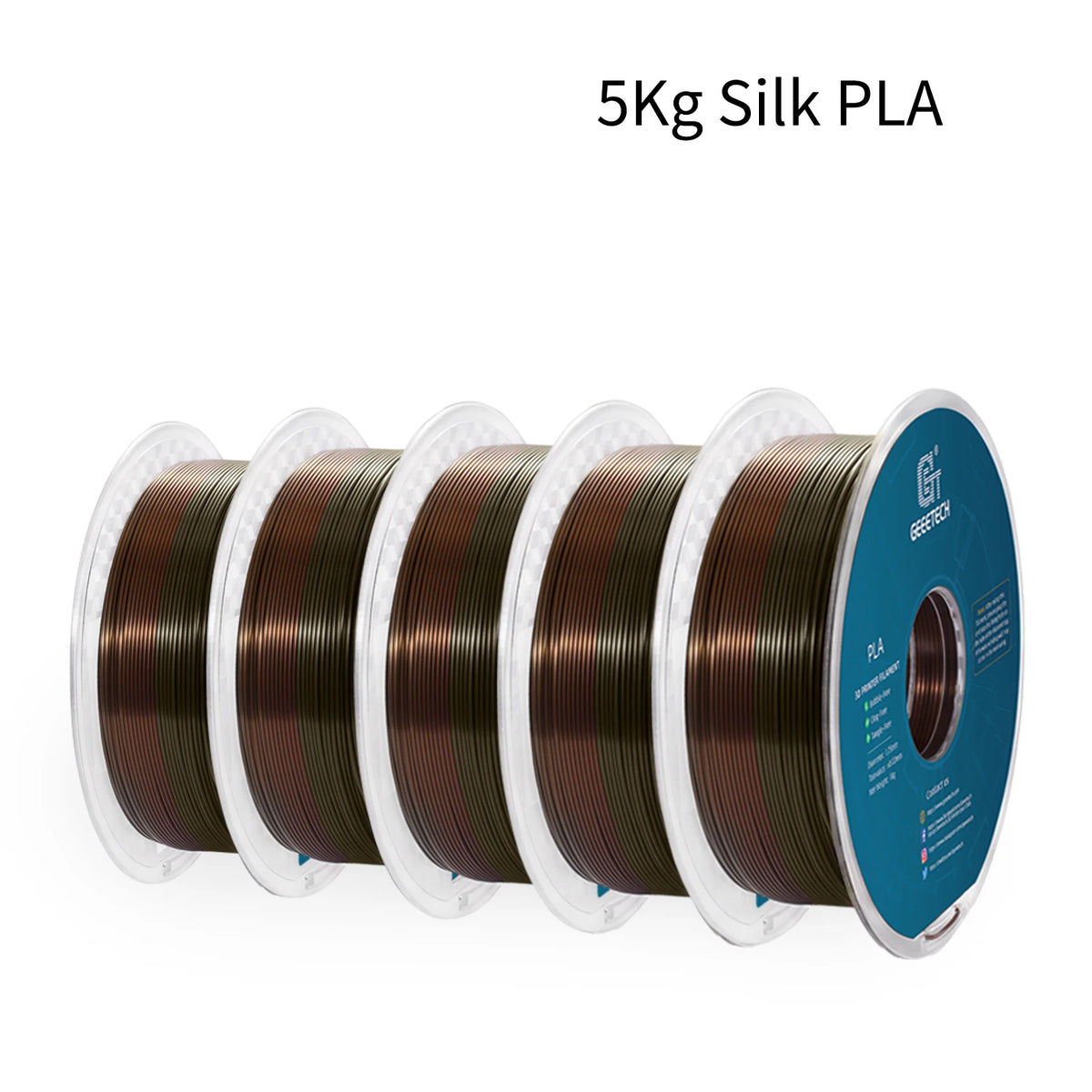 GEEETECH 5Kg 3D Silk PLA Filament 1.75mm High Gloss Surface Neat Wrapped Dimensional Accuracy /-0.02mm Vacuum Packaging
