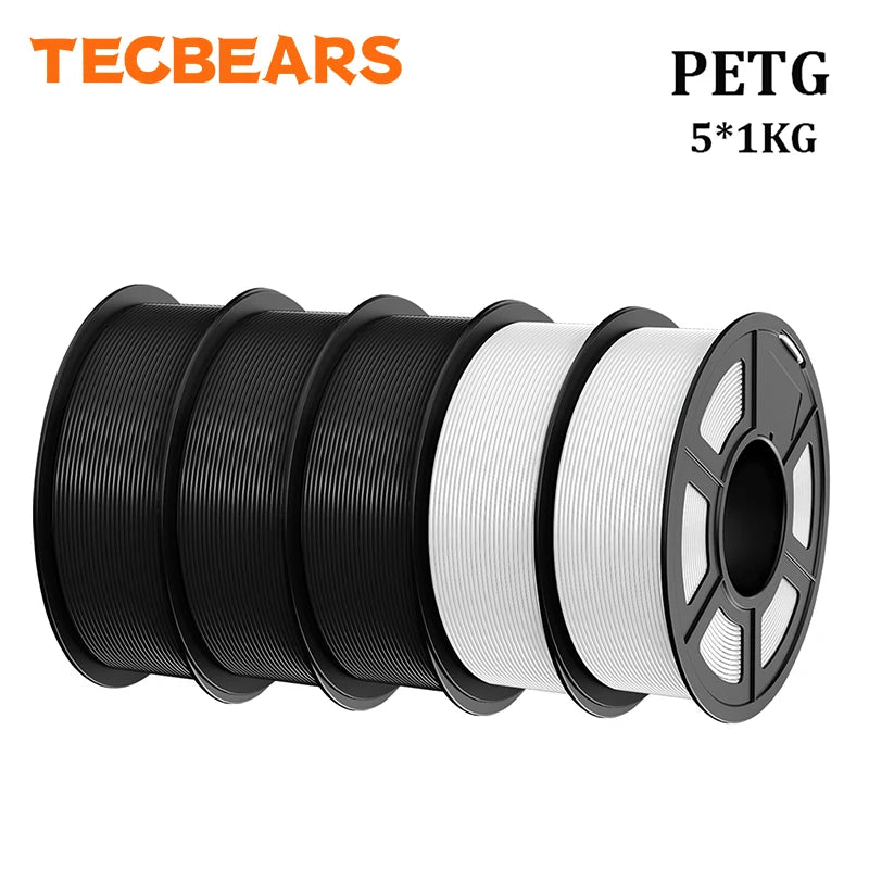 TECBEARS PETG 3D Printer Filament 1.75mm 5 Rolls 5KG Multi Color Petg Vacuum Packaging 100% No Bubble for FDM DIY Gift Material