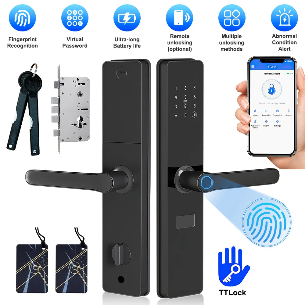Smart Door Lock TTLock App Fingerprint Password RFID Card Remote Unlock 5-in-1 Keyless Entry for Home Office Apartment Security