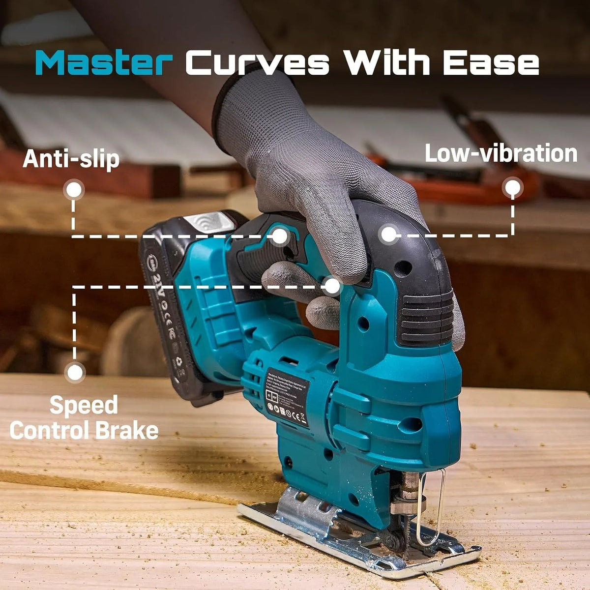 SEESII Cordless Jigsaw Tool ±45° Bevel Cuts Jig Saw 4 Orbital Multi-Function Electric Curve Saw Pipes Wood Cutting Tool