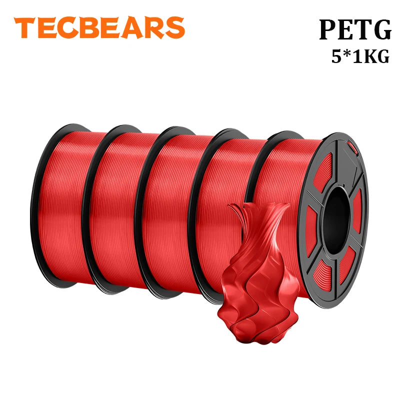 TECBEARS PETG 3D Printer Filament 1.75mm 5 Rolls 5KG Multi Color Petg Vacuum Packaging 100% No Bubble for FDM DIY Gift Material