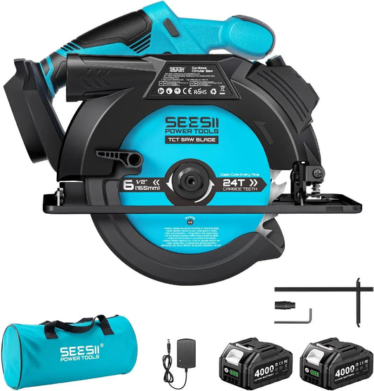 SEESII 6-1/2" Cordless Circular Saw 5200 RPM Electric Power Saw 45degree Cut Adjustment Saw Tool for Precise Wood Cutting