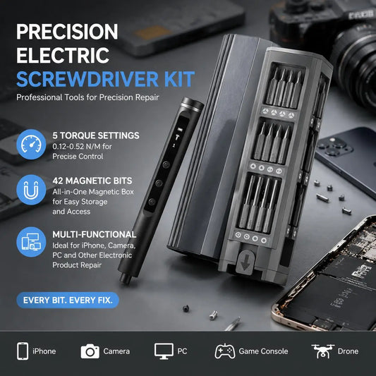 49 in 1 Electric Screwdriver Set with 5 Torque Settings and 42 Magnetic Bits for Electronics Repair DIY Projects Portable Mini Power Tool Kit for Computers Laptops Smartphones Motherboards Cameras and Home Repairs