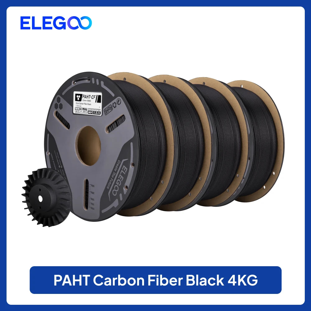 ELEGOO PAHT-CF Carbon Fiber Filament 1.75mm Black, Nylon CF High Temp 3D Printing,Corrosion Resistance,for Enclosed 3D Printers