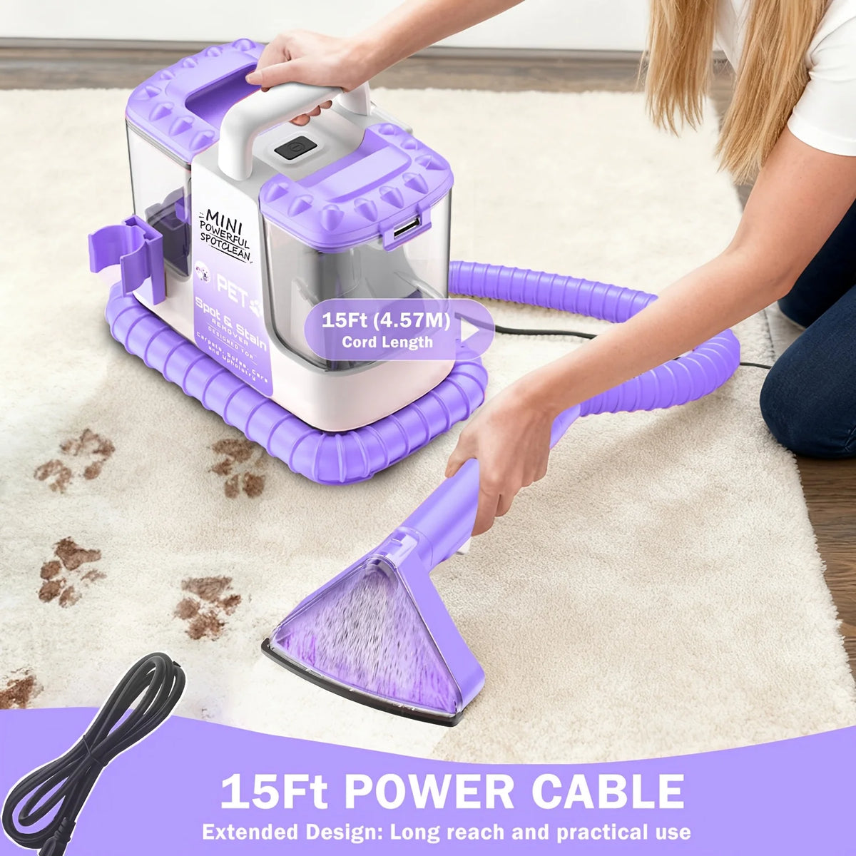 Carpet Cleaner Machine, 32KPa Powerful Suction Portable Upholstery Cleaner with Multiple Tools for Carpet, Couch, Car Seats, Stairs & Pet Messes
