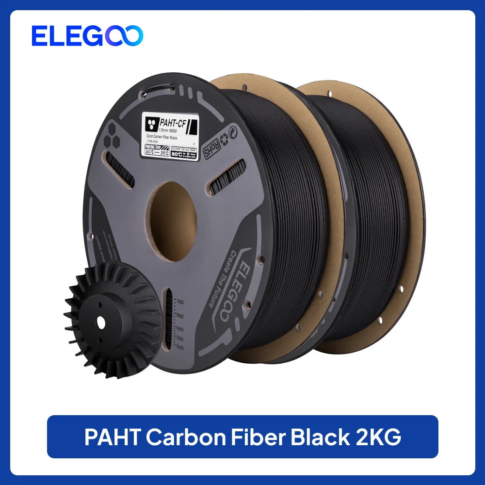 ELEGOO PAHT-CF Carbon Fiber Filament 1.75mm Black, Nylon CF High Temp 3D Printing,Corrosion Resistance,for Enclosed 3D Printers