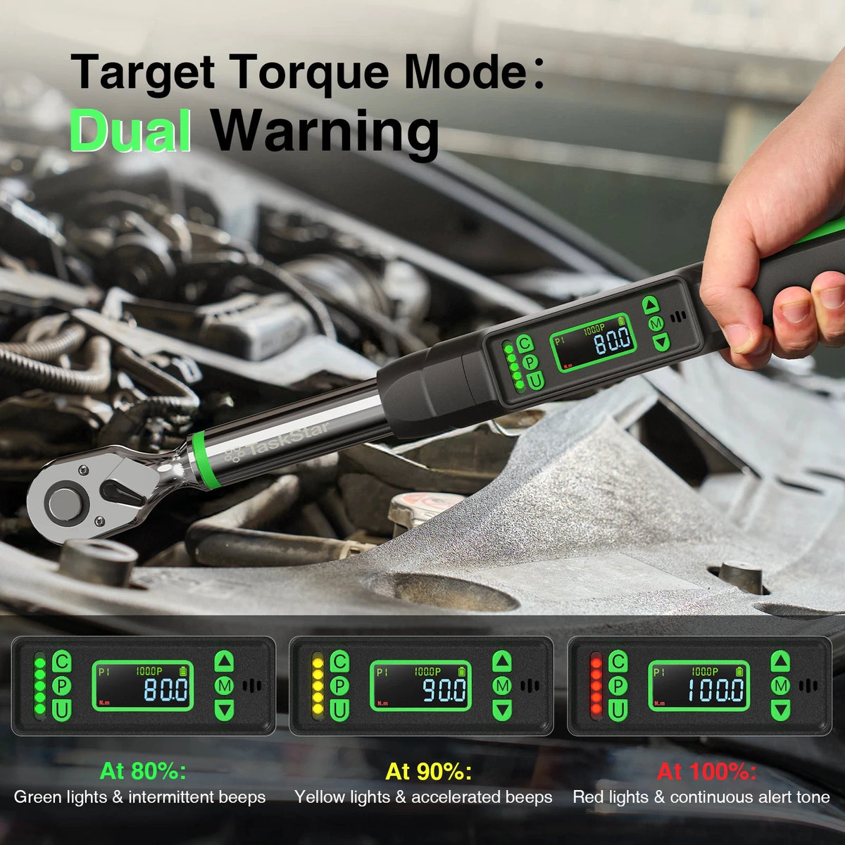 TaskStar 1/4" 1/2" 3/8" 72-Tooth Carbon Steel Digital Torque Wrench ±2% Accuracy Ratchet Wrench Automatic Quick Release Spanner