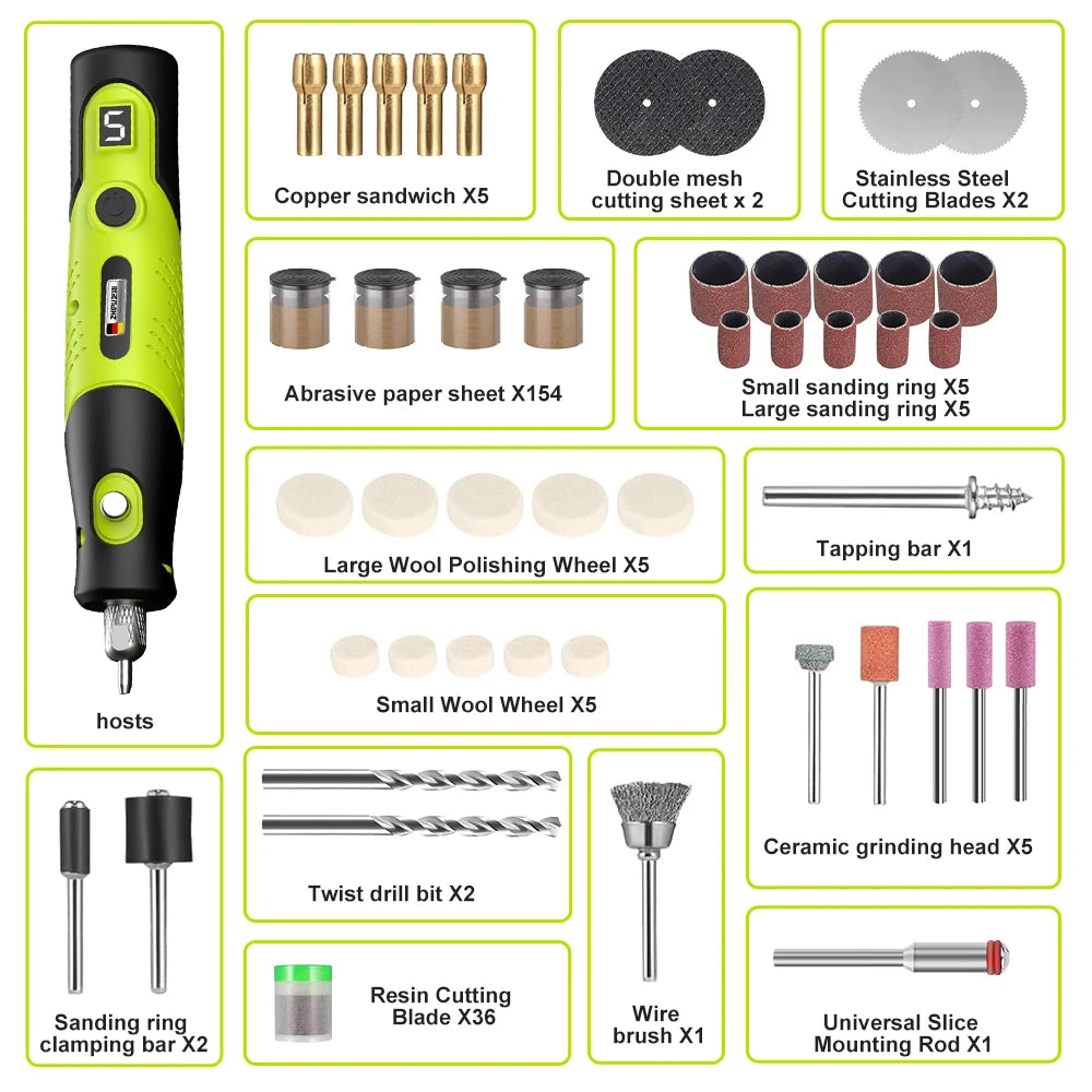231Pcs Wireless Mini Electric Grinder Rotary Tool Kit 5 Variable Speed USB Rechargeable Engraving Pen for Wood Jade Metal Polishing Cutting Drilling Carving