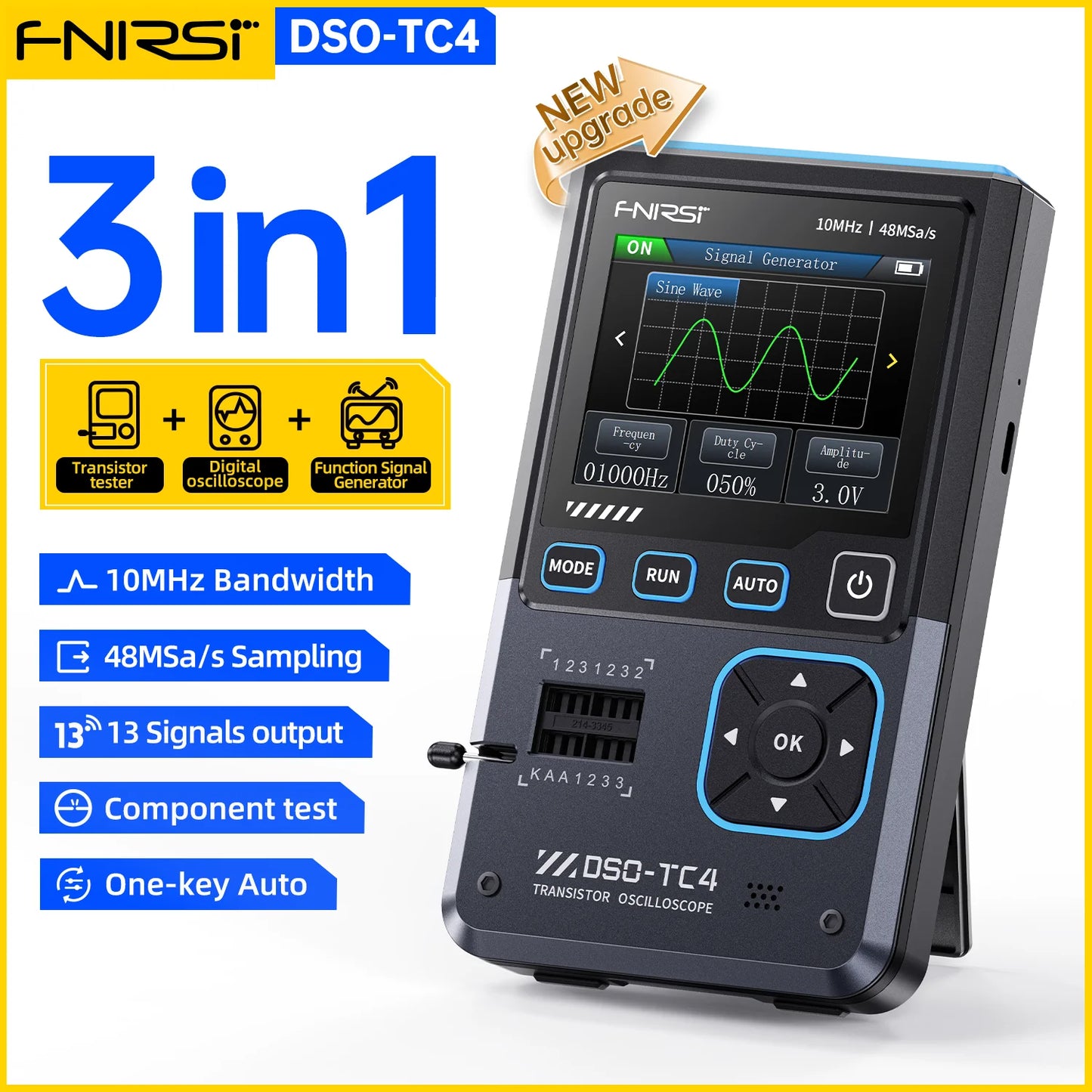 FNIRSI DSO-TC4 Digital Oscilloscope Transistor Tester  Signal Generator 3in1 10MHz 48Ms/s Electronics Component Tester