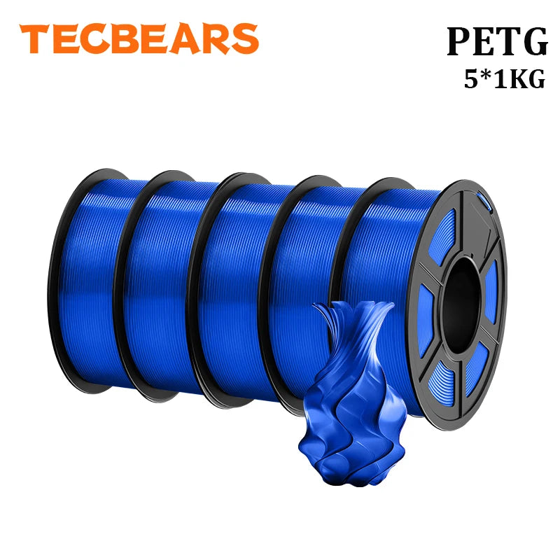 TECBEARS PETG 3D Printer Filament 1.75mm 5 Rolls 5KG Multi Color Petg Vacuum Packaging 100% No Bubble for FDM DIY Gift Material