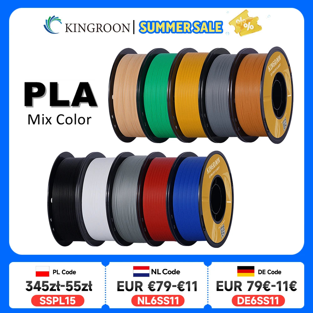 KINGROON PLA Filament 1.75mm 5/10KG pla Plastic For 3D Printer, Standard 1kg/roll 3D Printing Filaments Mix Color Local Shipping