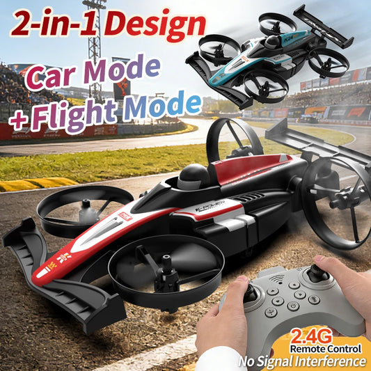 Look here! A mini car and drone combo - a dual-mode, multi-functional gift! One-button takeoff, stable hovering, racing mode, headless mode, and 360° aerial flips. The perfect Christmas gift or a fun birthday present!