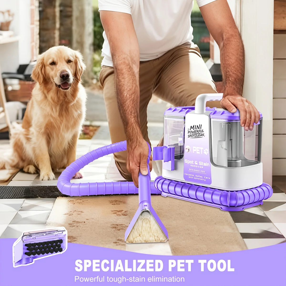 Carpet Cleaner Machine, 32KPa Powerful Suction Portable Upholstery Cleaner with Multiple Tools for Carpet, Couch, Car Seats, Stairs & Pet Messes