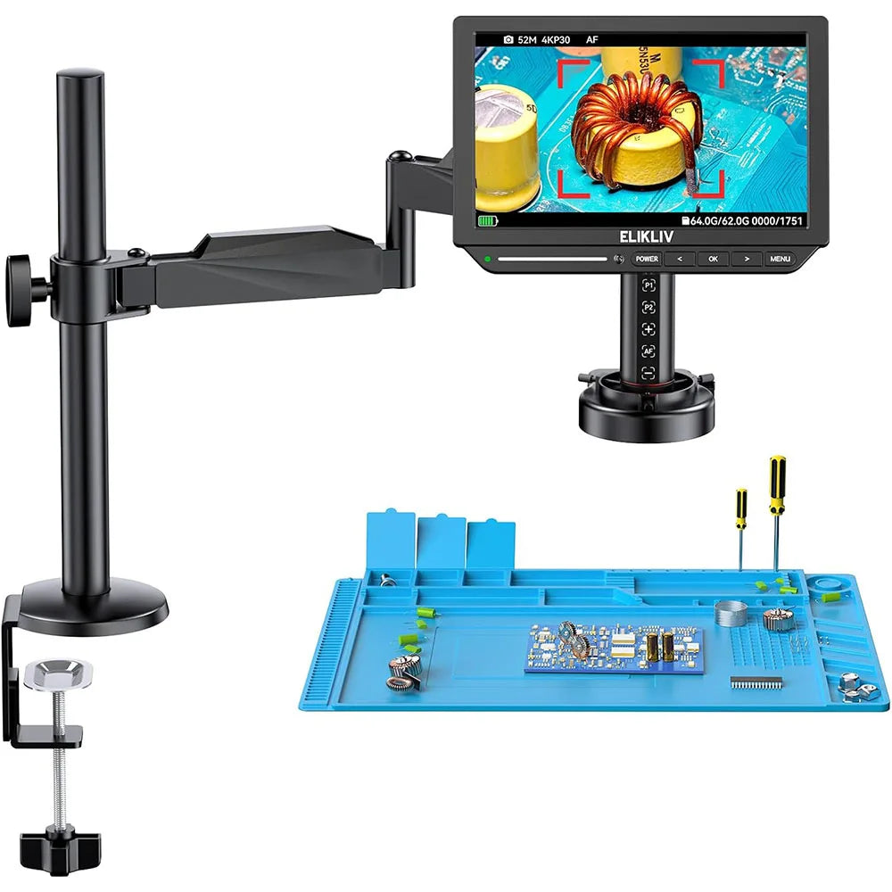 Elikliv EM4K-AF Flex 10.1'' Autofocus Digital Microscope 2000X HDMI Microscope with Arm 4K Soldering Microscopio for Electronics