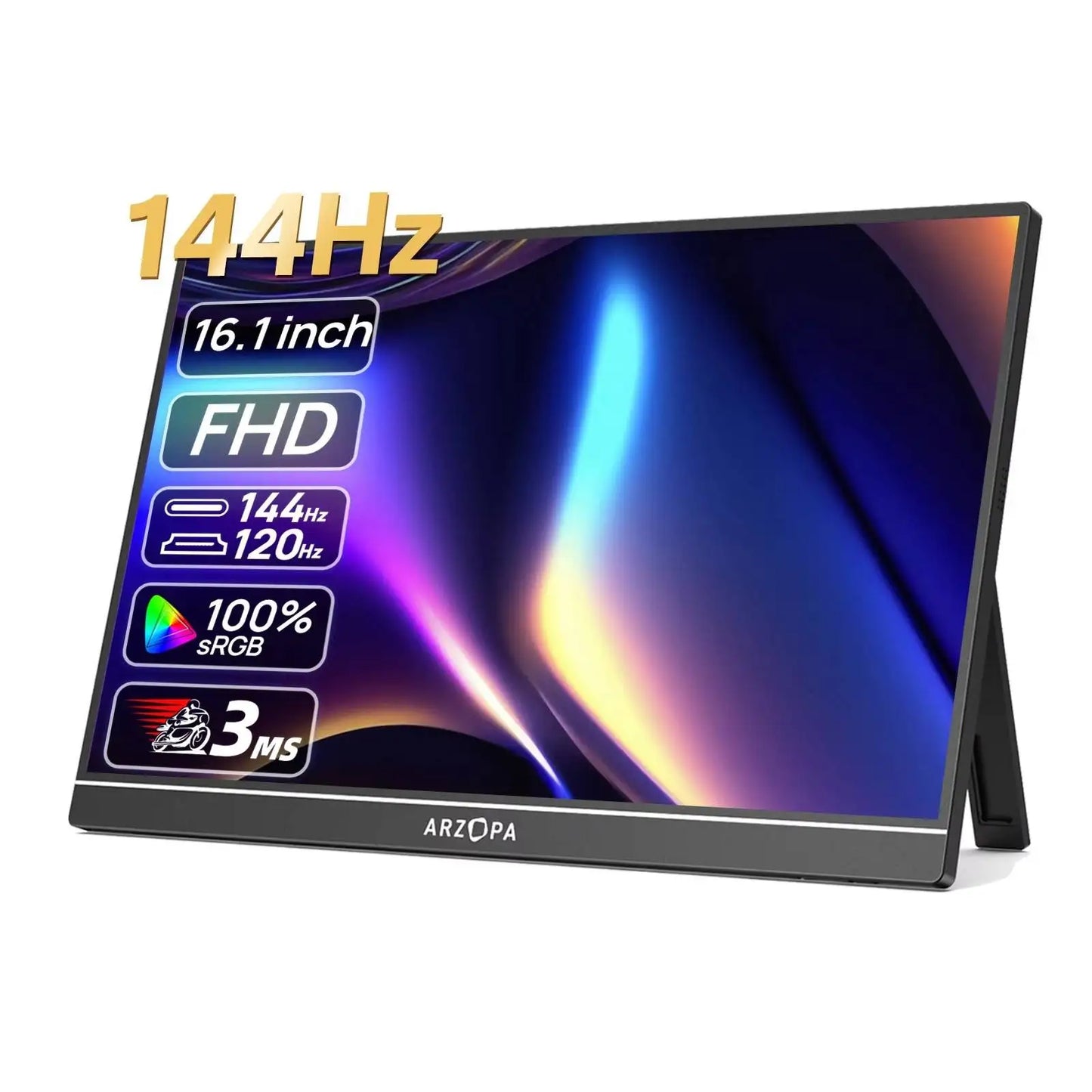 ARZOPA 16.1 inches Portable Gaming Monitor 144hz 100%sRGB 1080P FHD IPS Screen Second Screen for Switch,Xbox,PS5,Laptop,Mac,Z1FC
