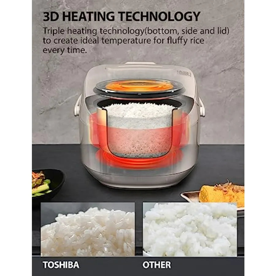 Rice Cooker 6 Cup Uncooked Japanese Rice Cooker with Fuzzy Logic Technology, Non-Stick Inner Pot, White, 7 Cooking Functions