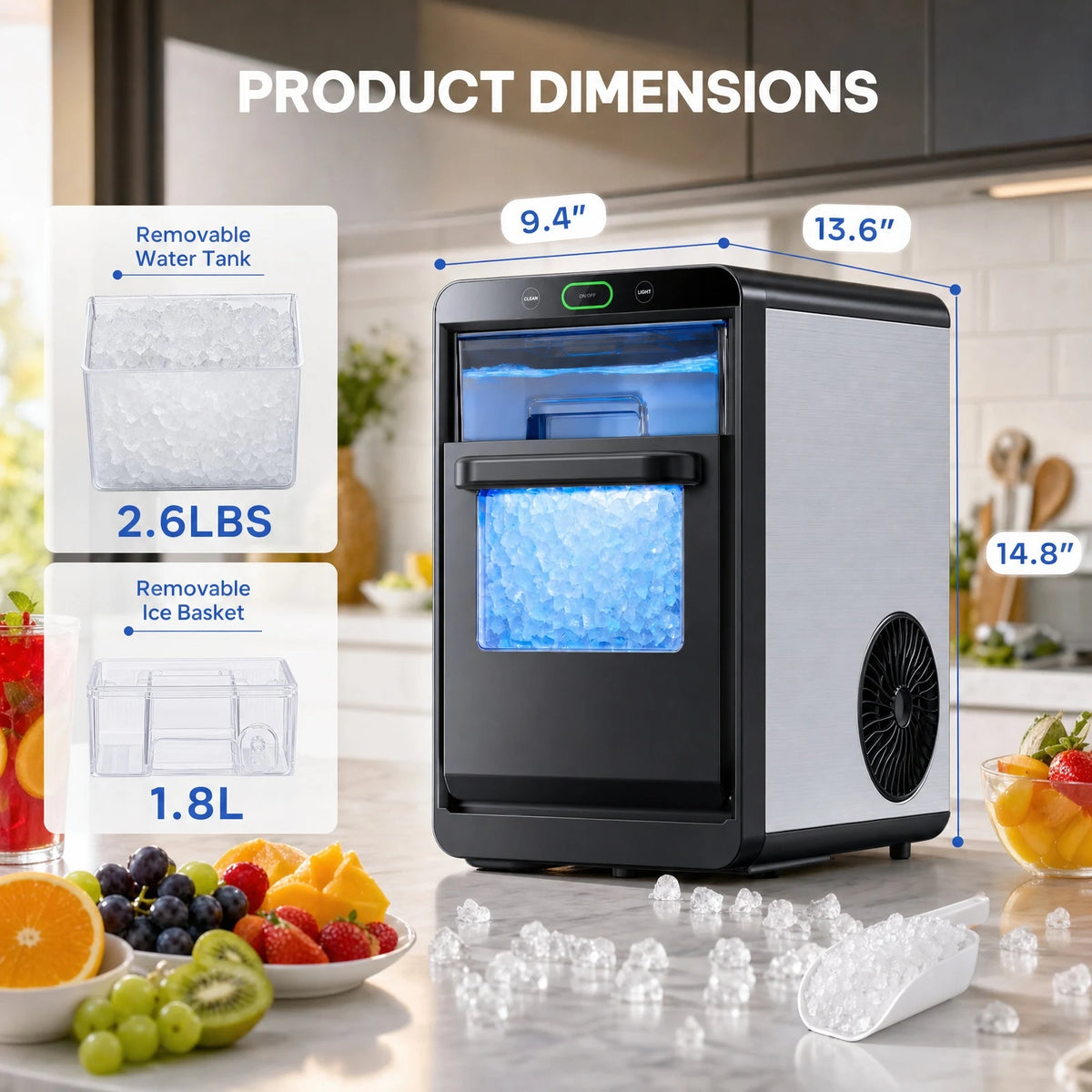 Nugget Ice Maker Countertop - Smart Pebble Ice Machine, Delivers in Just 10 Minutes, Pellet Ice 44 lbs per Day, Crushed Ice from Timer Function and Status Alerts with App