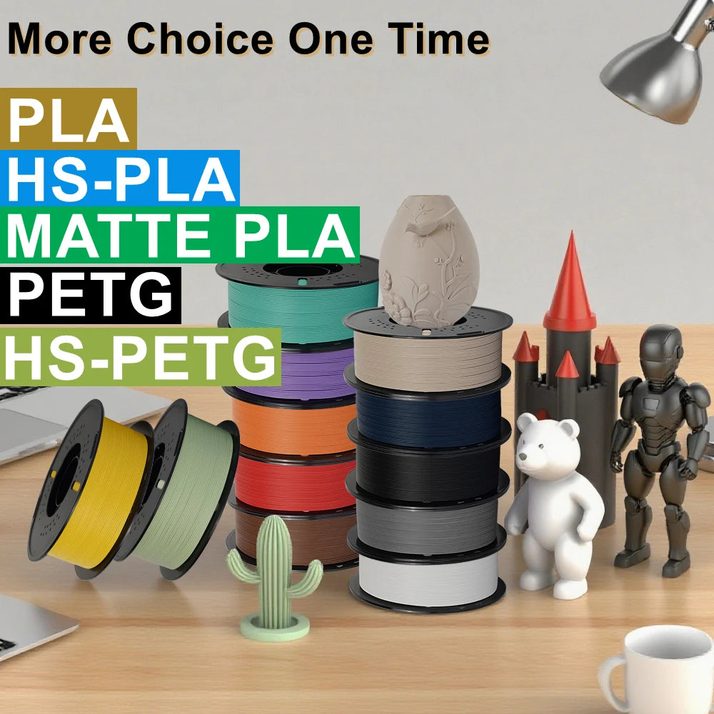 KINGROON 10KG(22LBS) PLA PETG HS-PLA HS-PETG Filament 1.75mm High Speed 3D Printer Material Matte PLA 1kg*10 Roll Mix Color