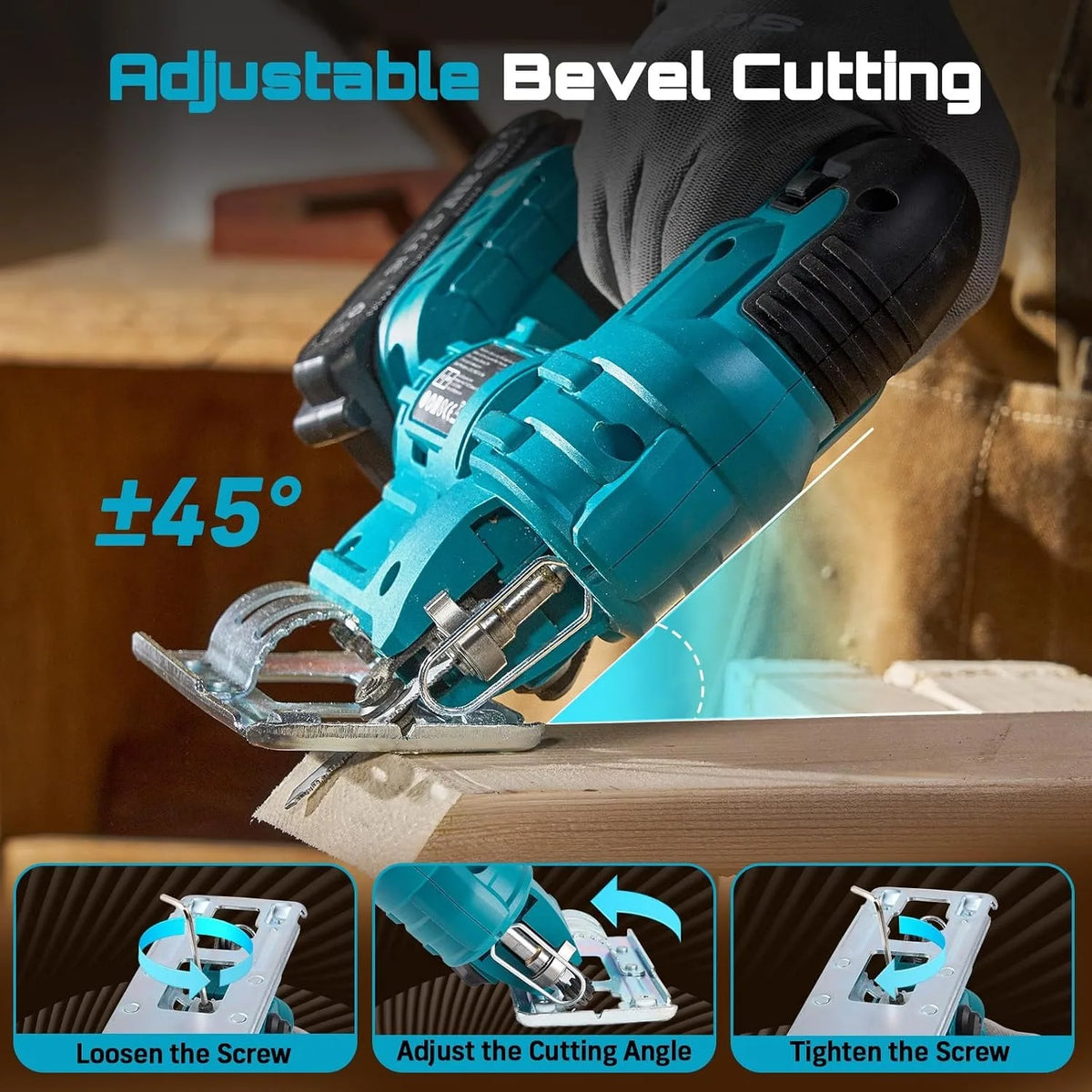 SEESII Cordless Jigsaw Tool ±45° Bevel Cuts Jig Saw 4 Orbital Multi-Function Electric Curve Saw Pipes Wood Cutting Tool