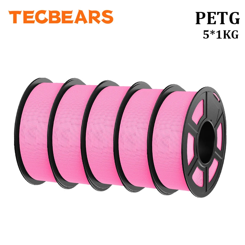 TECBEARS PETG 3D Printer Filament 1.75mm 5 Rolls 5KG Multi Color Petg Vacuum Packaging 100% No Bubble for FDM DIY Gift Material