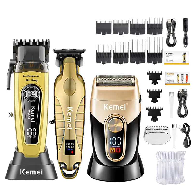 Kemei Rechargeable Electric Hair Clipper Professional Barber Trimmer For Man Cordless Shaver KM-90-4 KM-2293 Gold  KM-3209 Kit
