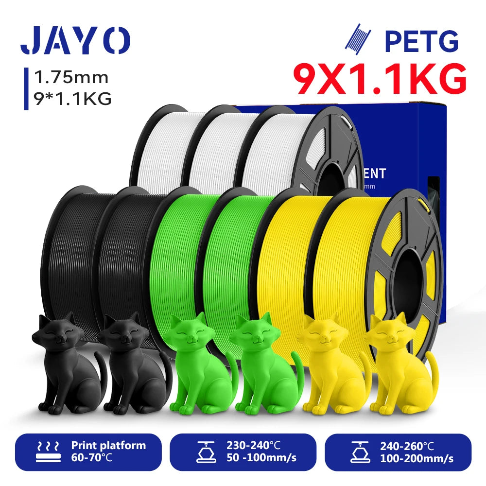 JAYO 9/10 Rolls 3D PETG/PLA/PLA PLUS Printer Filament 1.75mm 100% No Bubble non-toxic 3D Printing Materials for 3D Printer& Pen