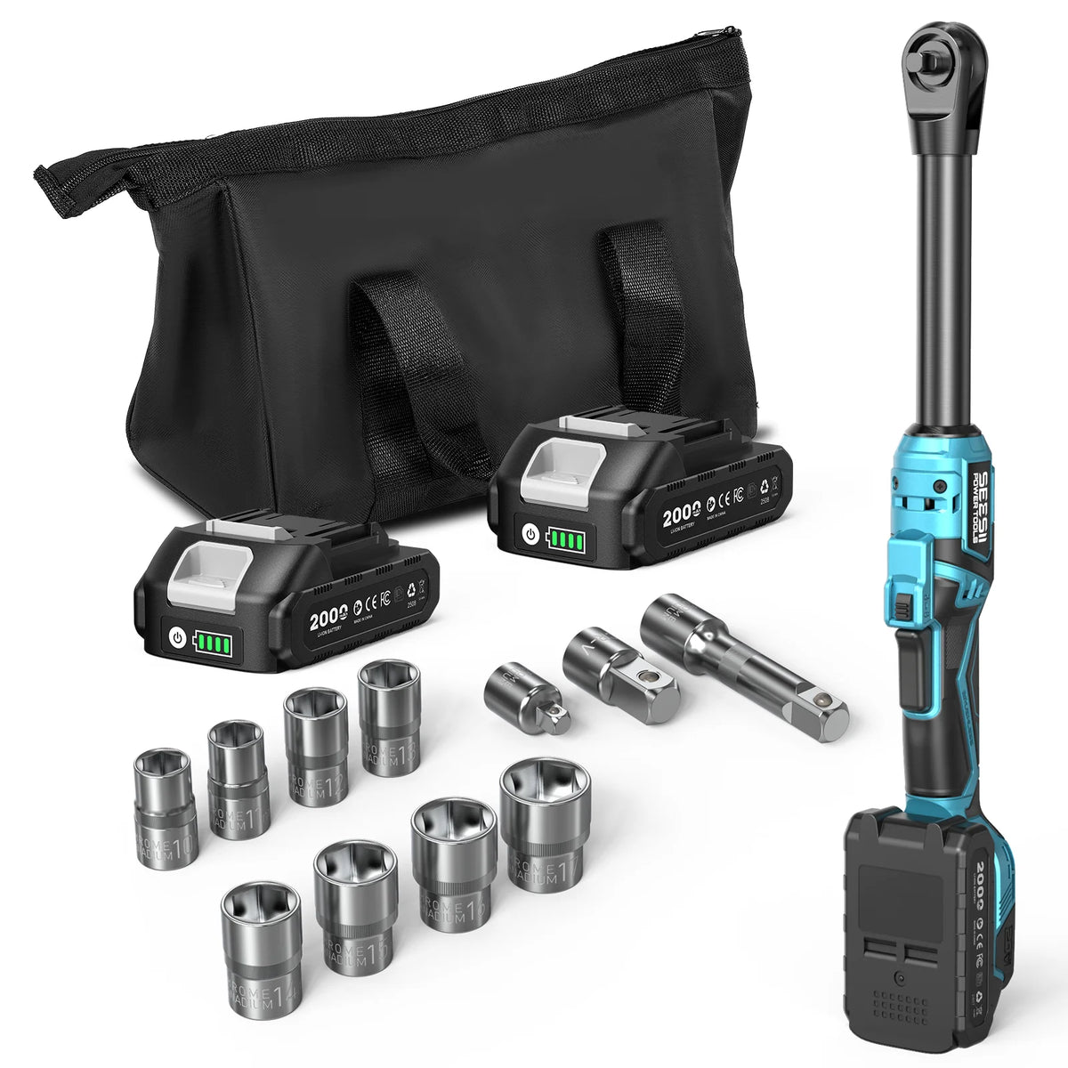 SEESII 3/8" 21V 6.3'' Extended Electric Ratchet Wrench Cordless Electric Wrench Rechargeable Angle Wrench Car Repair Tools for Makita 18v Battery Pin