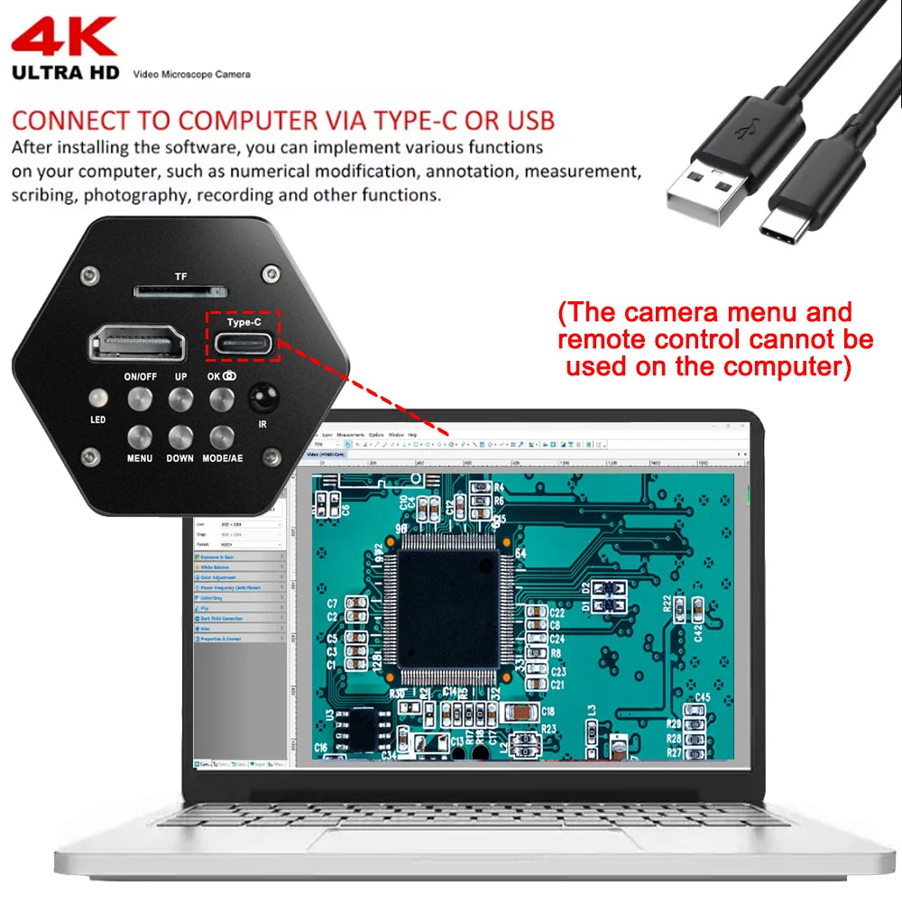 4K Digital Microscope 48MP Microscope For Electronics USB-C Industrial Cameras HDMI 1-150X Zoom C-Mount Lens Phone Pcb Soldering