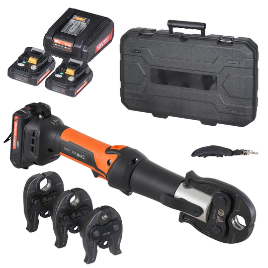 SucceBuy Press Tool and Battery Kit Electric Pipe Crimping Tool with V15 V22 V28 Jaws Press Tool Kit with 2pcs 2.0Ah Battery Compatible with Propress