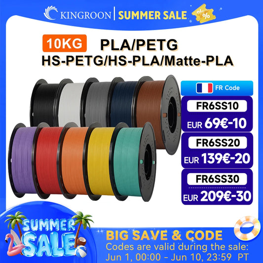 KINGROON 10KG(22LBS) PLA PETG HS-PLA HS-PETG Filament 1.75mm High Speed 3D Printer Material Matte PLA 1kg*10 Roll Mix Color