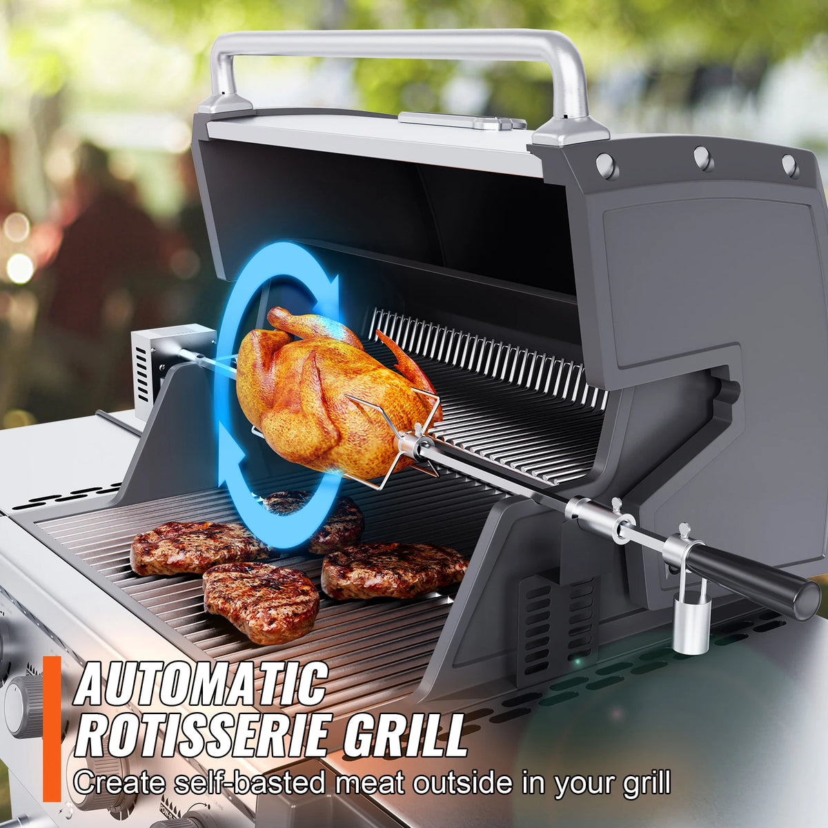 SucceBuy 39-56inch Universal Grill Rotisserie Kit for Grills Electric BBQ Grill w/Motor Stainless Steel Automatic Grilling Kit