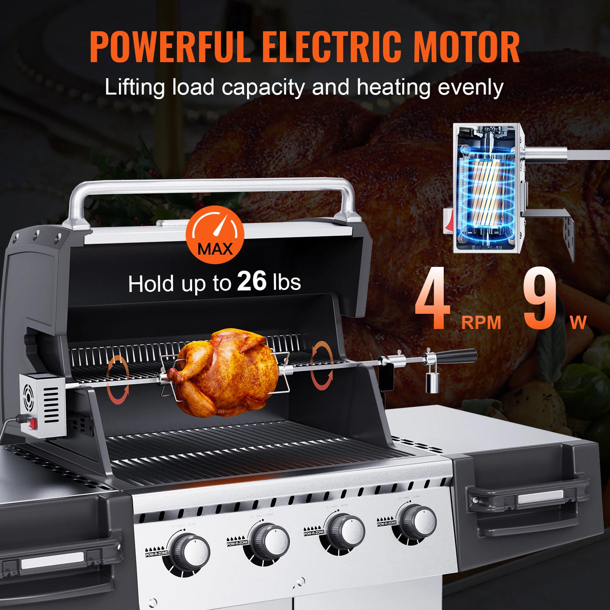 SucceBuy 39-56inch Universal Grill Rotisserie Kit for Grills Electric BBQ Grill w/Motor Stainless Steel Automatic Grilling Kit