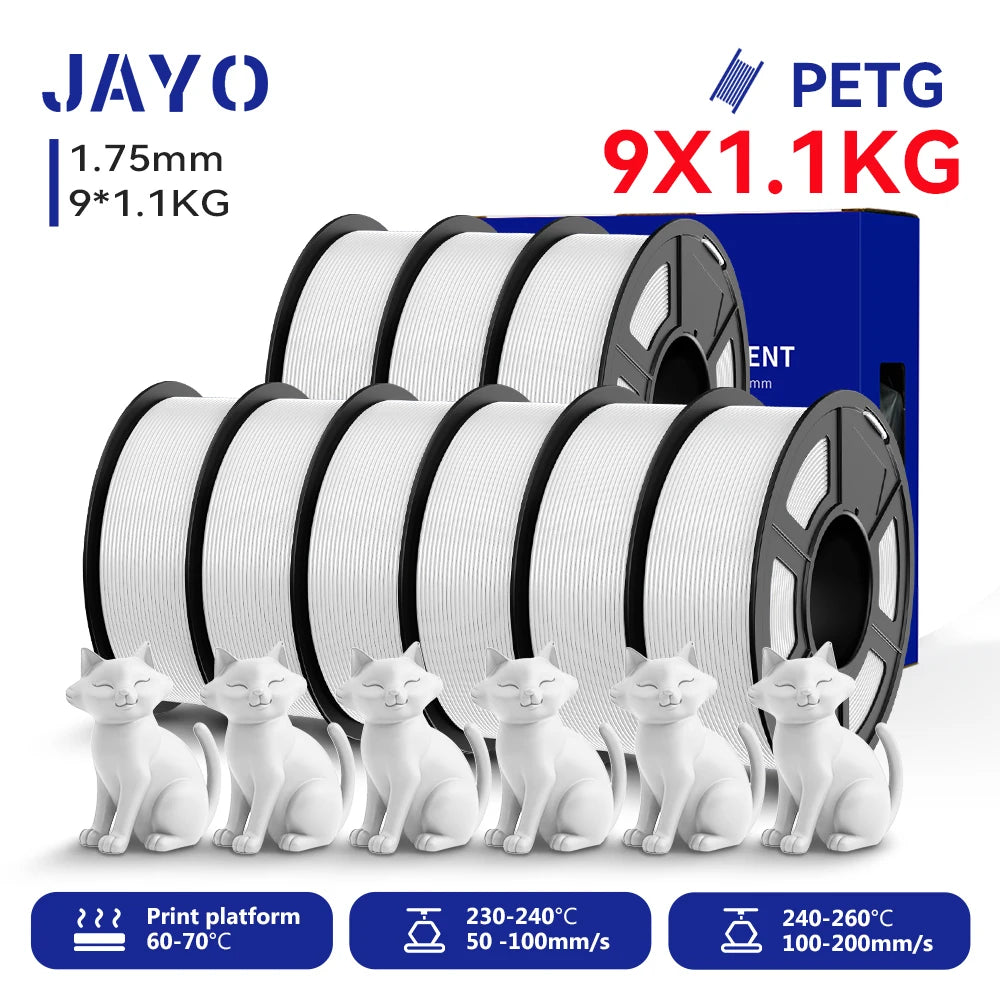 JAYO 9/10 Rolls 3D PETG/PLA/PLA PLUS Printer Filament 1.75mm 100% No Bubble non-toxic 3D Printing Materials for 3D Printer& Pen