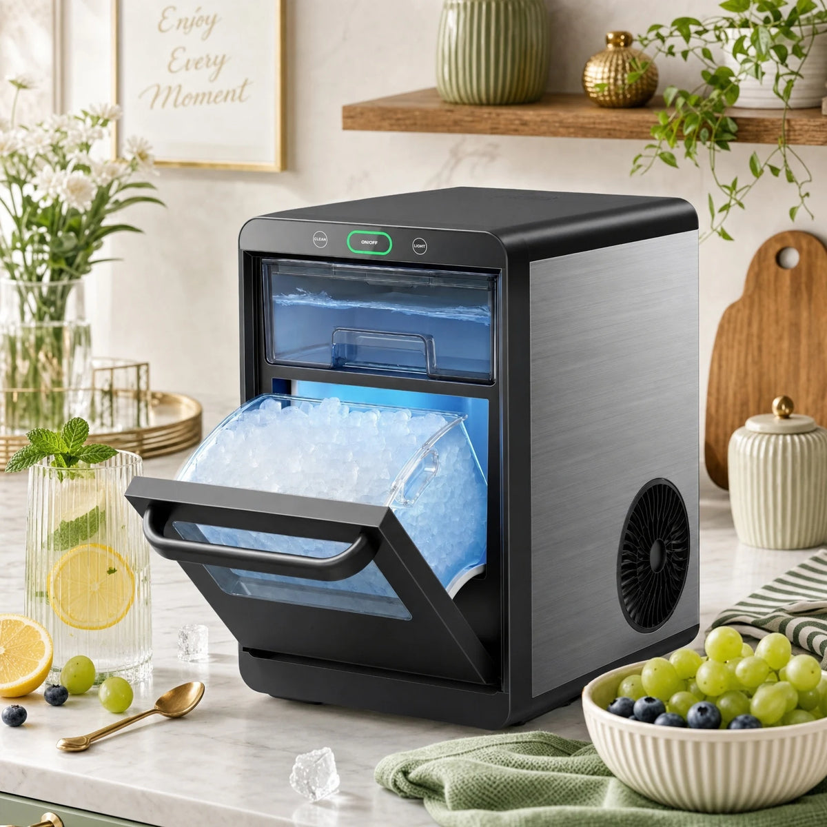 Nugget Ice Maker Countertop - Smart Pebble Ice Machine, Delivers in Just 10 Minutes, Pellet Ice 44 lbs per Day, Crushed Ice from Timer Function and Status Alerts with App