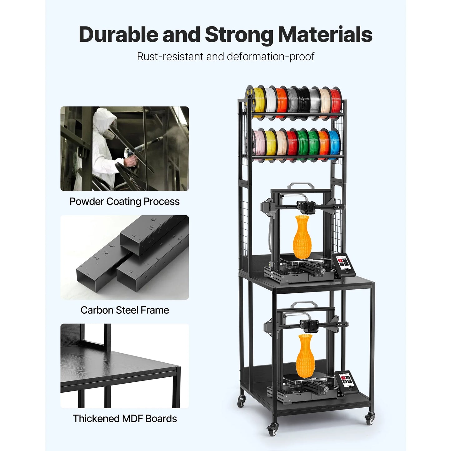 SucceBuy 4-Tier 3D Printer Filament Storage Rack with Wheels Printer Stand Spools Holder Cart for 3D Printing Station Office