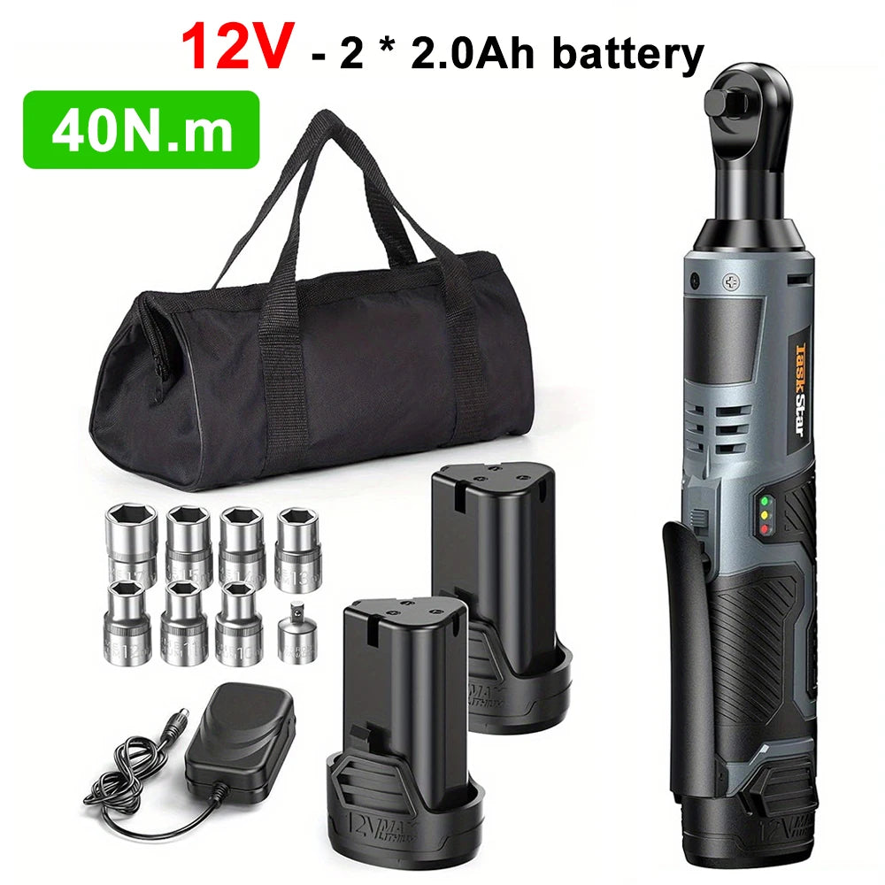 TaskStar 21V/12V Battery Powered Cordless Ratchet Wrench 3/8-inch 80N.m/70N.m/40N.m Torque Electric Wrench Set For Car Repair