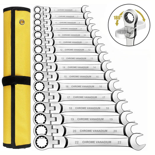 8pcs 72-Tooth Durable Ratchet Wrench Set Metric 8-19mm Multi-Function for Garage Home DIY Repair Maintenance Ideal Party Gift