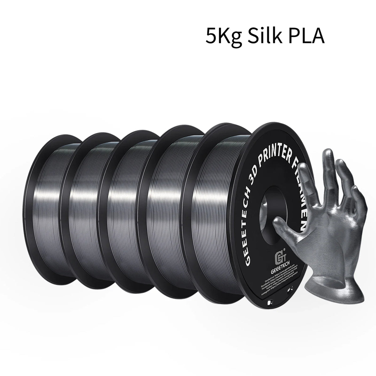 GEEETECH 5Kg 3D Silk PLA Filament 1.75mm High Gloss Surface Neat Wrapped Dimensional Accuracy /-0.02mm Vacuum Packaging